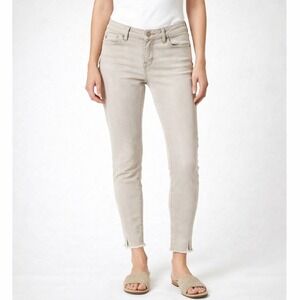 Dear John Joyrich Ankle Jeans Comfort Skinny Tan Denim Frayed Hem/Slit Women's 4